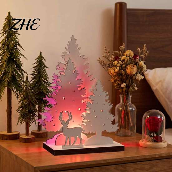 Holiday Decoration for Entryway LED Wooden Christmas Tree Tabletop Decor, Glowing Hollow Light Up Festive Home Table Centerpieces Ornaments Party And