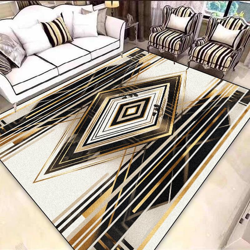 Lehký Luxus Evropský Černo-Zlatý Koberec Dekorace Obývacího Pokoje Koberce do Prostoru Pohovky pro Ložnici Šatnu Protiskluzové Pratelné Podlahové Rohože