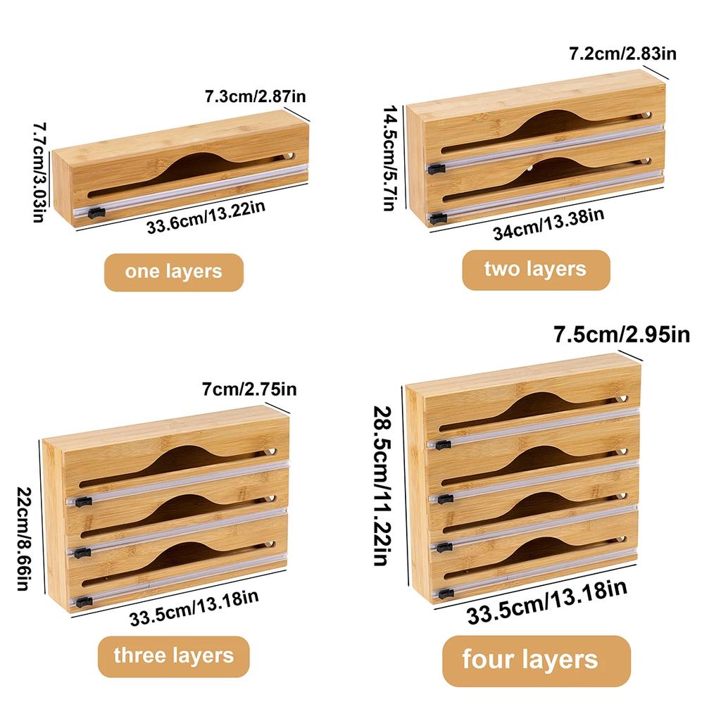 1pc Kitchen Wrap Dispenser With Foil & Cling Film Cutter Box, Bamboo Fresh Bag Cutting Holder, Trash Bag & Plastic Bag Wooden St