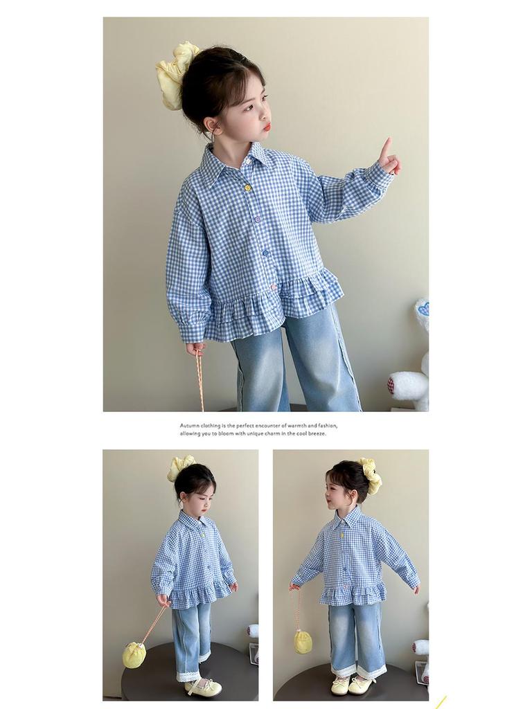 Girls' Plaid Ruffle Shirt - Korean Style Autumn Blouse for Little Girls