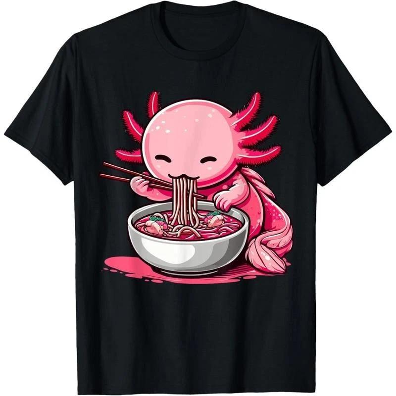 Anime Kawaii Axolotl Eating Ramen Noodles T-Shirt Made in Usa XXXXL