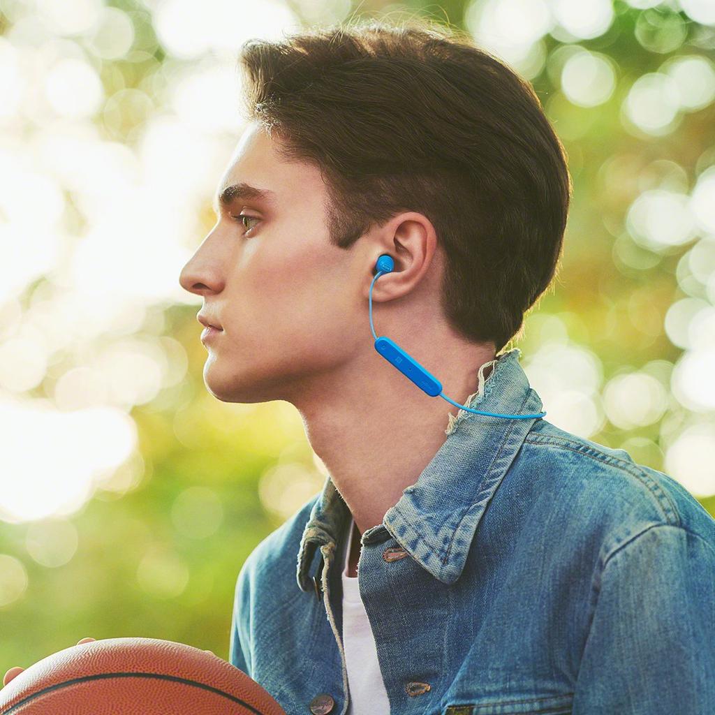 Sony Wireless Bluetooth Up to 8 Hours of Continuous with 2018 L WI-C300 Earphones Compatible, Playback, Mic, Model, Blue, WI-C300