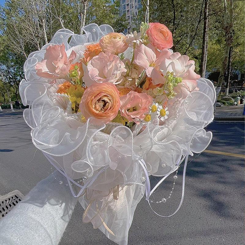 2 Meters Flower Lace Pearl Fabric Edge Gauze Diy Crafting Supply 11Cm Wide Gift Package Flower Packaging Flower Shop Supplies