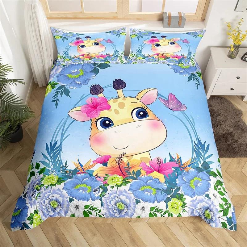 

Cartoon Animal Duvet Cover Set Zoo Animal Milk Cow Comforter Cover Microfiber Pink Floral Bedding Set Single Twin For Girl Boys EU Single(135x200cm)