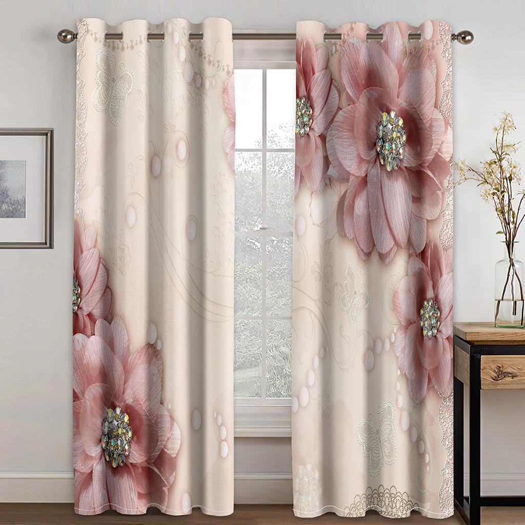 Luxuriöse Goldene Blume Rose Diomand Mädchen Fenster Vorhänge Raffrollos für Wohnzimmer Kinder Schlafzimmer Küche Tür Heimdekor Gerät 2 Stück