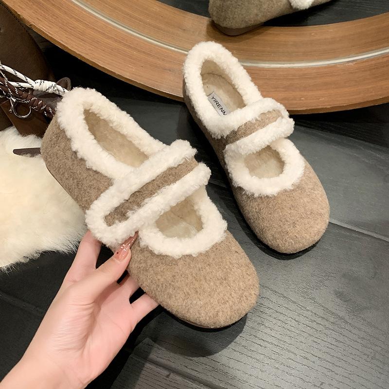 Mao Mao Shoes Winter Velvet Women's Shoes Wear Cotton Shoes To Keep Warm and Versatile Flat Shoes Fashionable Flip Hair Bean Shoes Maternity Shoes