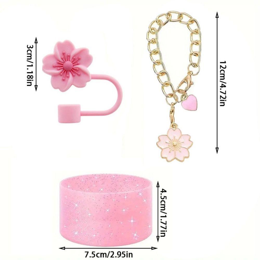 4 st/set Körsbärsblommor Kopp Halmskydd Halkfri Koppberlock Kedja Kopptillbehör