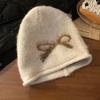Korean Style Thick Bowknot Women S Knit Beanie Hat Autumn Winter Warm Windproof