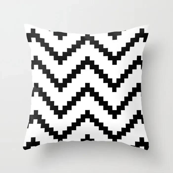 Black and white geometric polyester soft cushion throw pillow, living room car decoration, sofa bed decoration, pillowcase 40525