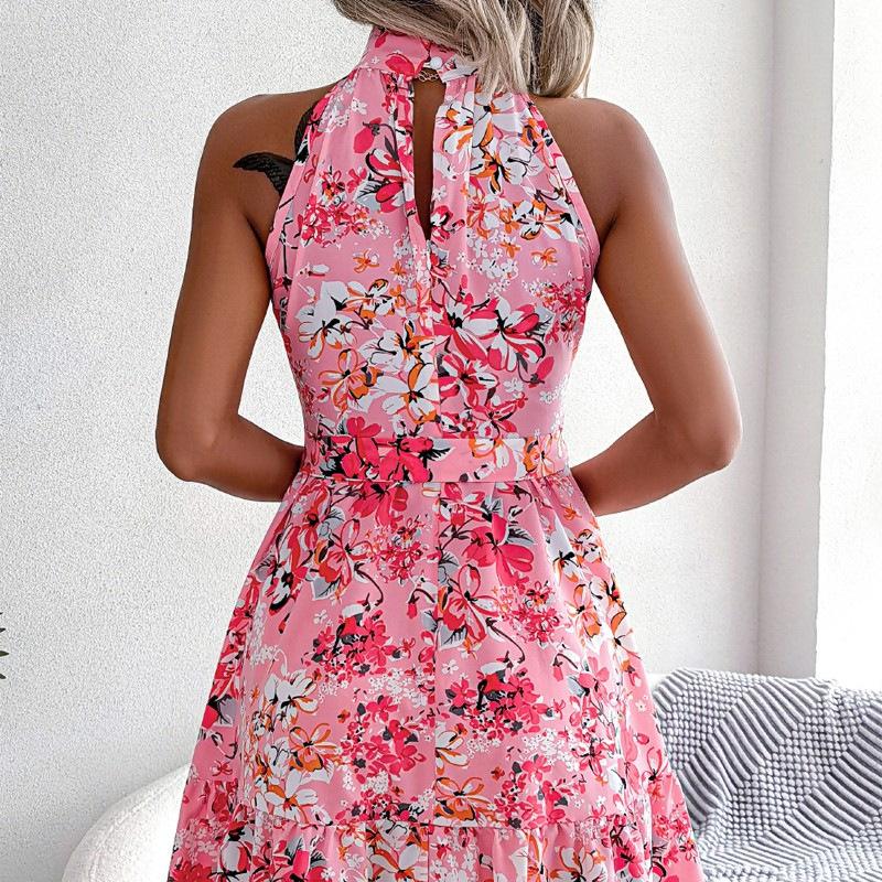 BITCED Dámské letní šaty bez rukávů s květinovým vzorem, s výstřihem na zavazování za krk a v pase