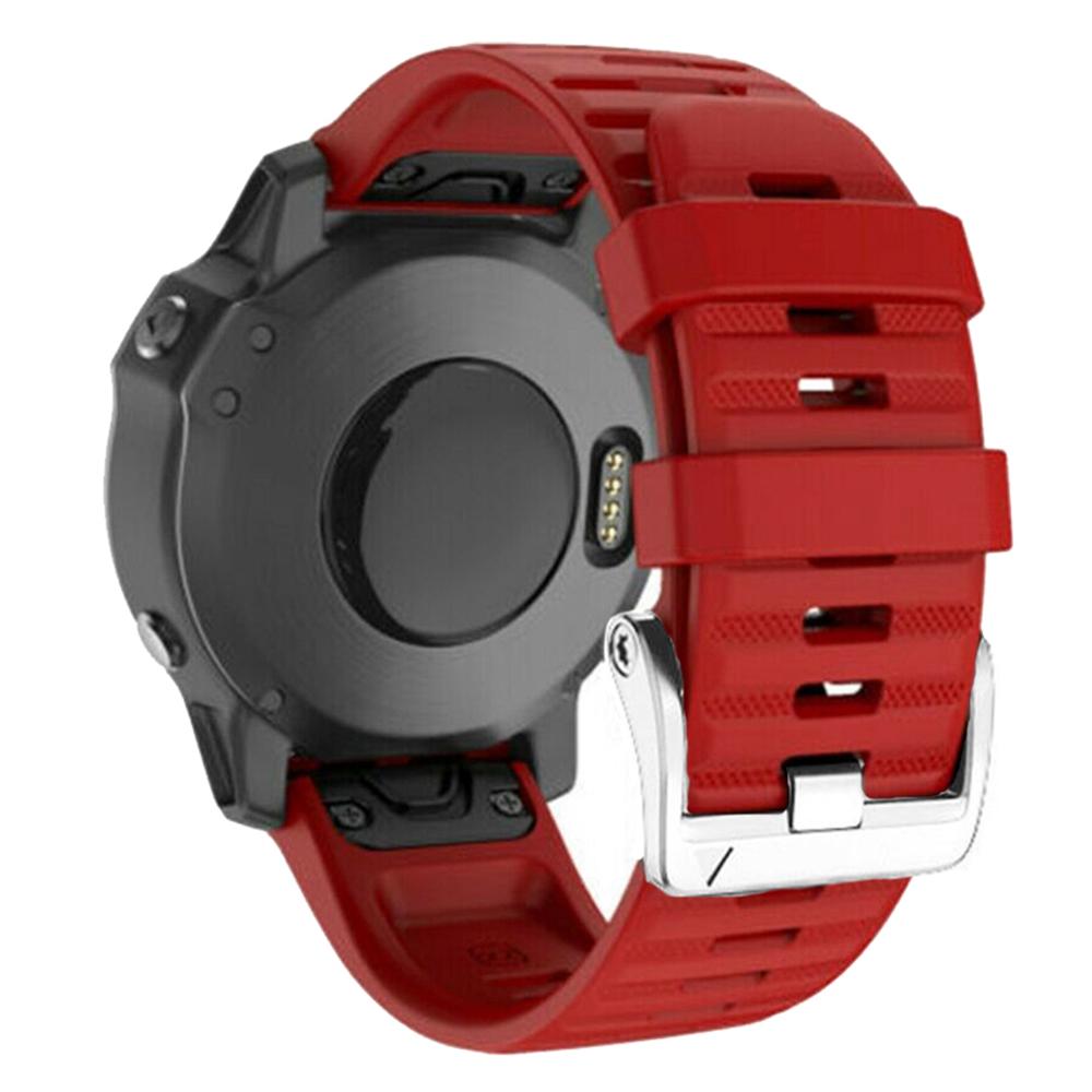 

For Garmin Tactix 7 Pro/Fenix 7X/Fenix 6X Pro 26mm Watch Band Silicone Wrist Strap with Steel Silver Buckle Red