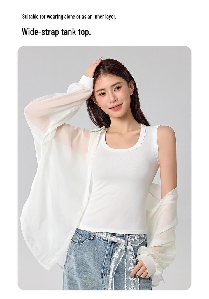 Tencel Lyocell Wide Shoulder Tank Top - Sleeveless, Cool, Skin-friendly, Versatile Base Layer (No Bra Pads).