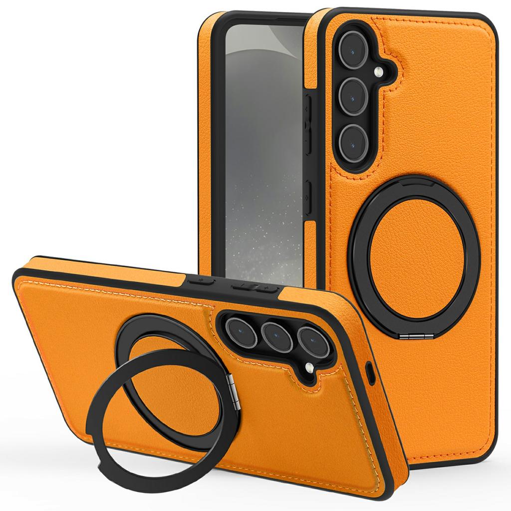 For Samsung Galaxy S25+ Case with Ring Kickstand Magnetic Case PU Leather Back Cover