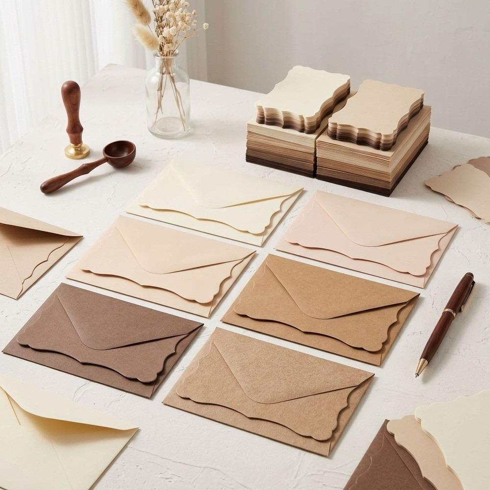 50Pcs With Envelope Greeting Card Wave Edge Invitation Cards Envelope Mini Gift Card Party Use