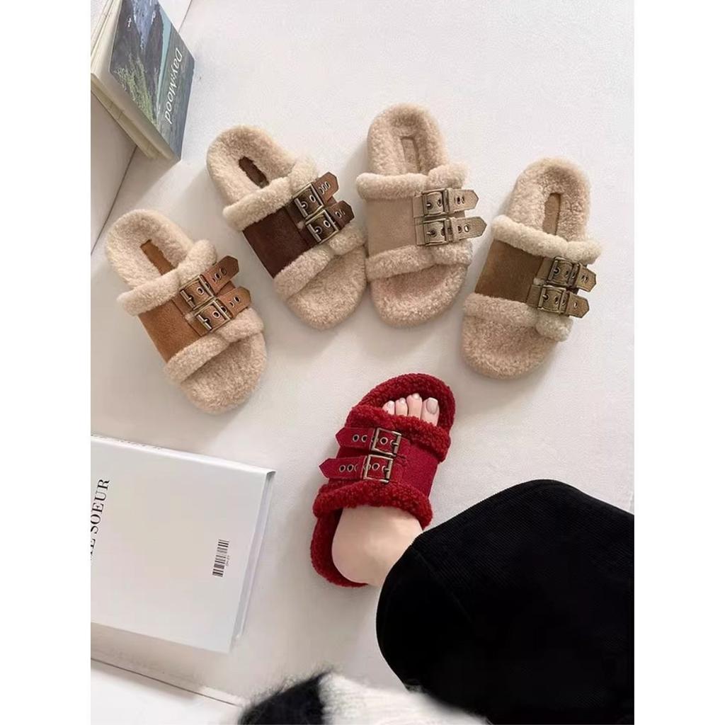 Thick-soled Fluffy Slippers Women Wear 2025 Autumn and Winter New Plush Shoes Go Out Internet Celebrities Soft-soled Cotton Drag Tide