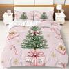 3-teiliges Weihnachtsbaum- & Zuckerstangen-Bettbezug-Set - Weiches Rosa & Goldene Bettwäsche mit Reißverschluss, Ganzjährig Kuschelig Dekorativ