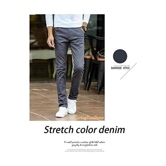 [SpringSwallow] Men's Color Stretch Skinny Straight Denim Pants Cotton Pants Slacks Trousers