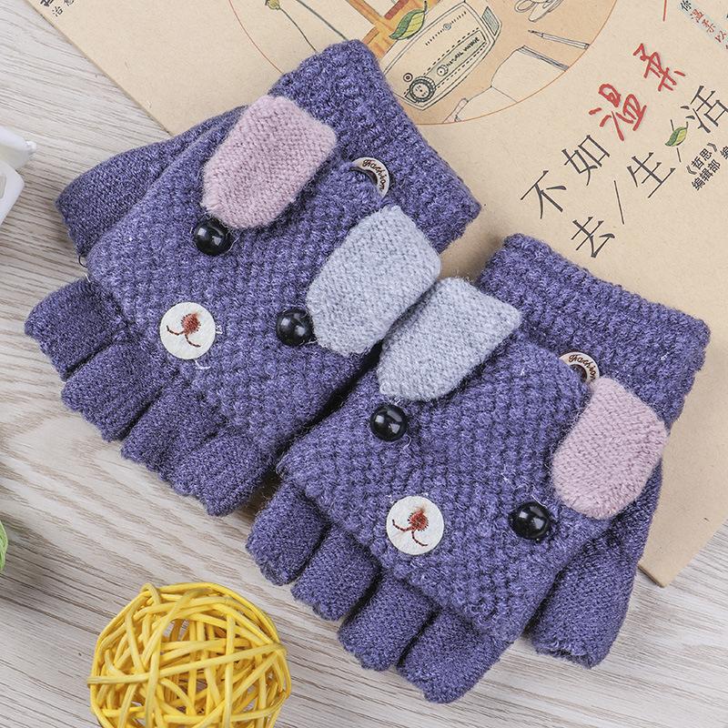Children's boys and girls knitted gloves half finger flip dual-purpose writing puppy wool warm children's cold