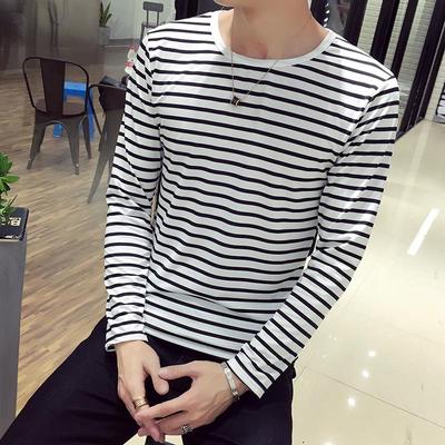 Nuova T-shirt a righe girocollo a manica lunga da uomo 2025 - Stile coreano, Moda Primavera e Autunno