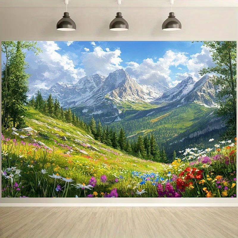 1 2D Alpine Mountain Scenery Photography Background Cloth | Durable Polyester Fabric, Suitable for Festivals and Events