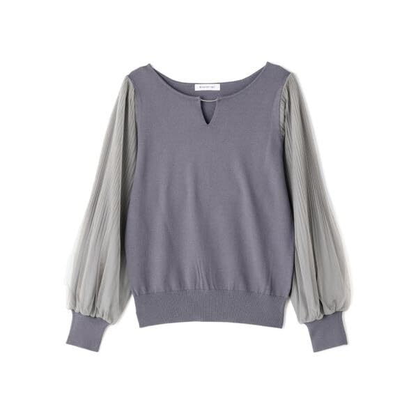 Natural Beauty Basic Tulle Pleated Sleeve Knit Charcoal Women's Sweater,