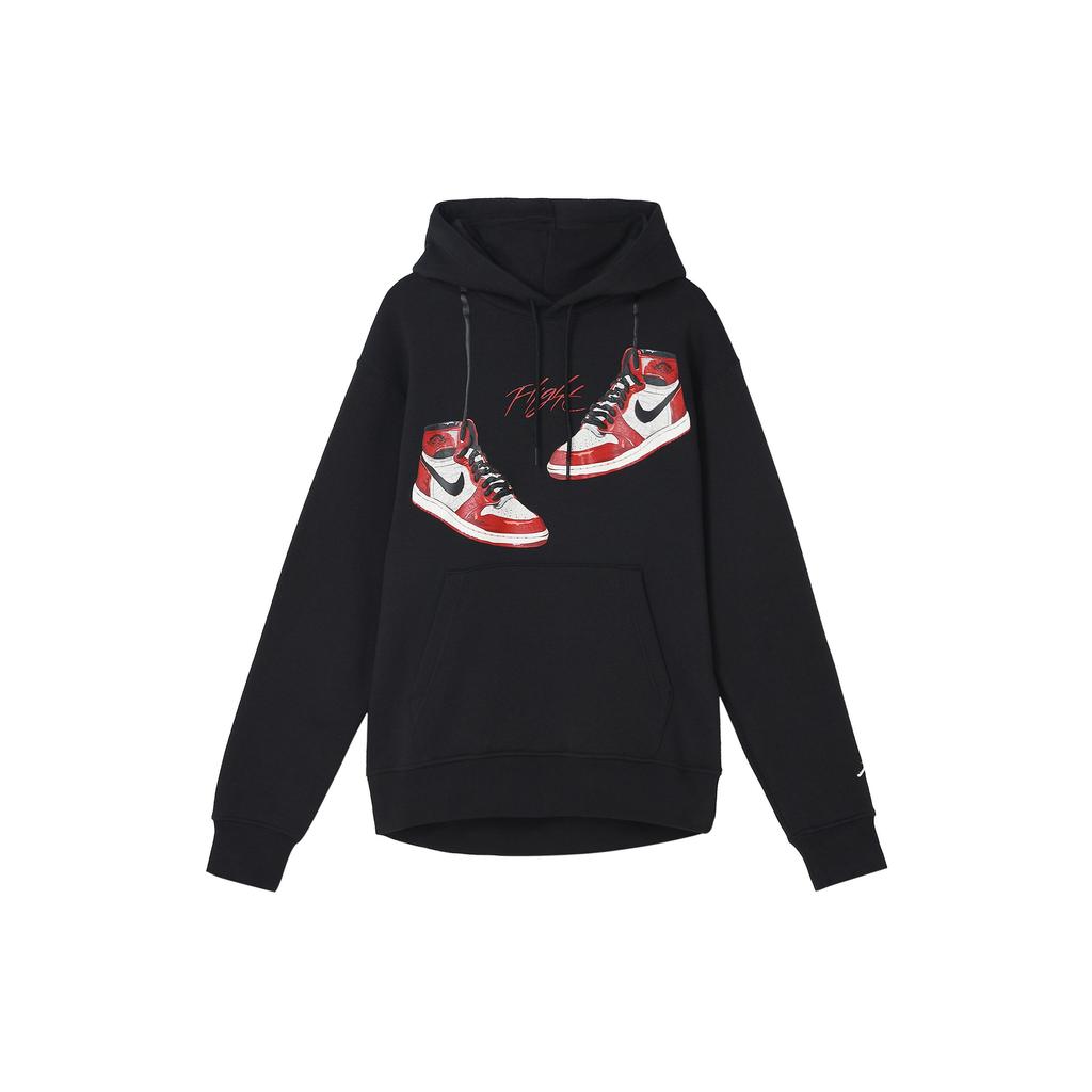 Jordan Pattern Print Solid Hooded Pullover Long-Sleeve Sweatshirt Men Tops Black FD0569-010