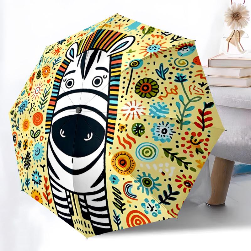 

1pc Zebra, Pattern Automatic Folding Umbrella - 8-Rib Automatic Open/Close, Large Canopy Birthday Festival Gift yy251217115