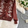 Autumn Winter Women O-neck Vintage Embroidery Flower Knitted Sweater Single Breasted Cardigans Tops