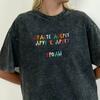 Retro Washed Black Cotton Tee with Colorful Letter Print