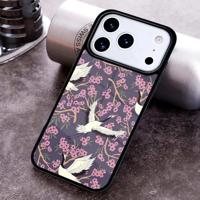Japanese Crane White Birds Phone Case for iPhone 17 16 15 Pro Max Air 14 13 12 11 Plus Shockproof Cover