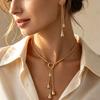 Smooth Surface Drop Tassel Necklace Thin Snake Chain Y Shape Necklace Party Gathering