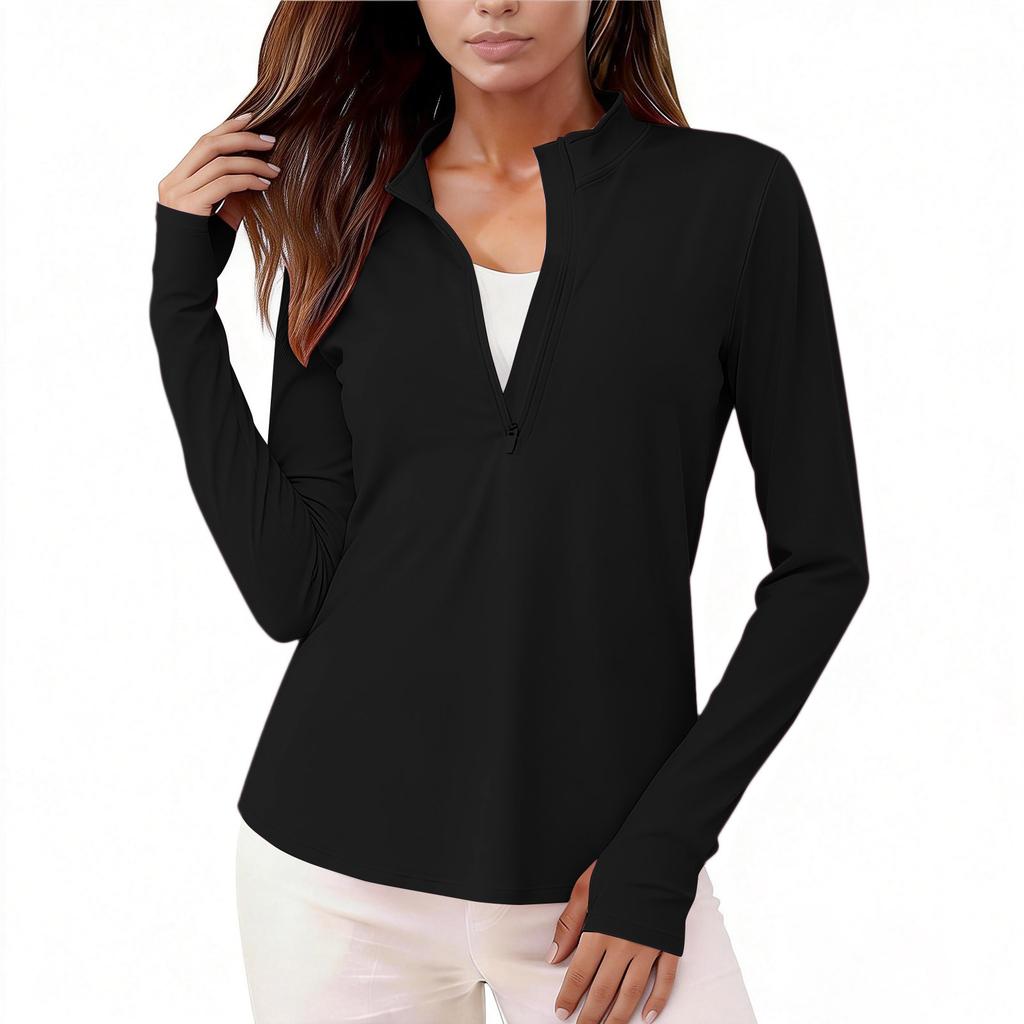 Sudadera Atlética de Manga Larga para Mujer con Cremallera Delantera Ajustada Ropa Deportiva Casual Elástica Ligera Capa Base para Fitness