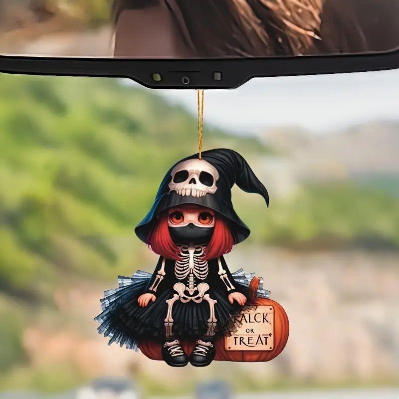 Skeleton Girl Halloween Acrylic Hanging Pendant For Seasonal Vehicle Decoration