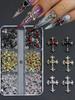60pcsY2K Gold, Silver And Black Cross Nail Decoration Set With Rhinestones Black, White, Pink, Red Rhinestones Alloy Nail Art