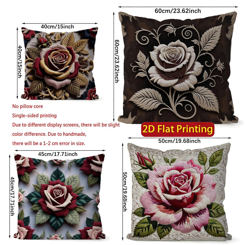 2D Vintage Embossed Rose Floral Throw Pillow Covers Pattern Cushion Cover Suitable For Sofa Bedroom Car Pillow Cover