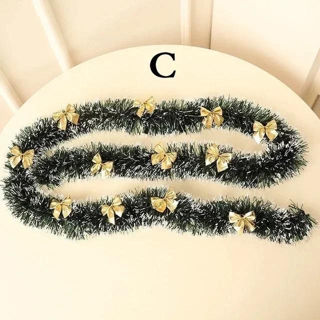 2M Weihnachts-Lametta-Bänder Grün Zuckerstangenband Girlande Weihnachtsbaum Hängeanhänger Bänder Kranzschmuck Party Heimdekoration