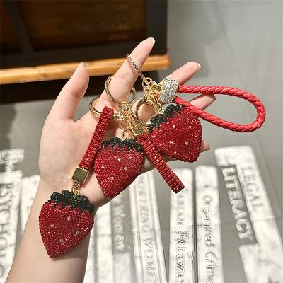 Fashionable Diamond Strawberry Creative Leather Rope Bag Pendant for Girls Valentine's Day Christmas Gift Bag Charm