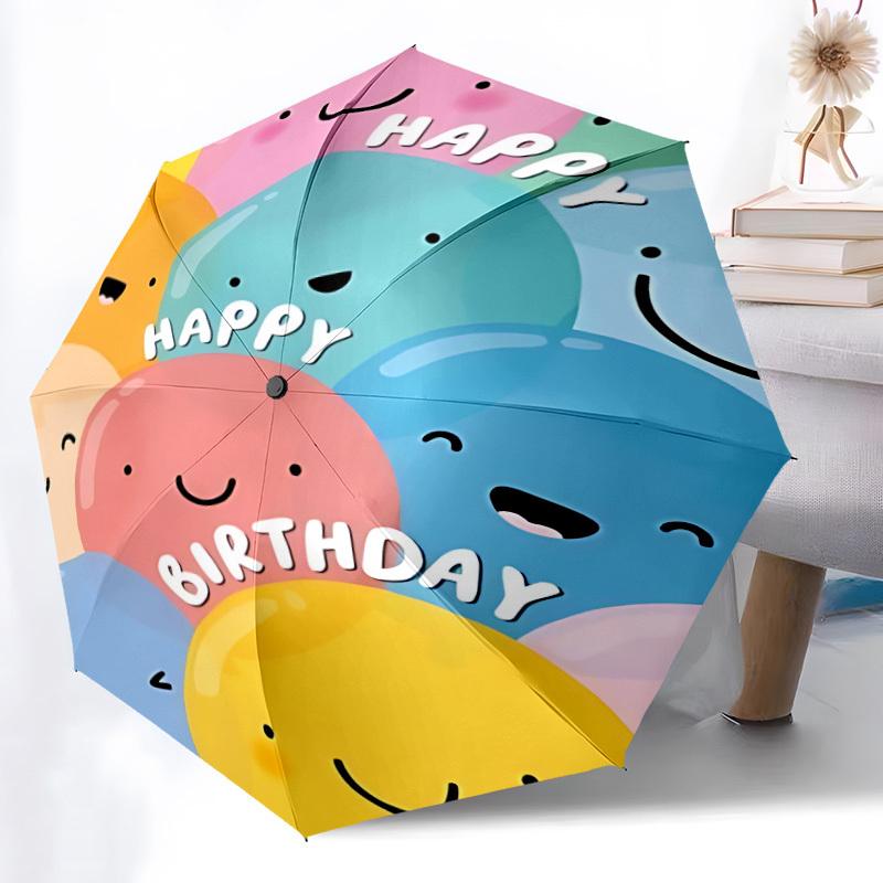 1pc Happy Birthday Automatic Folding Umbrella - 8-Rib Compact Travel Umbrella Durable & Portable for Outdoor Use, Perfect Gift for Birthdays025