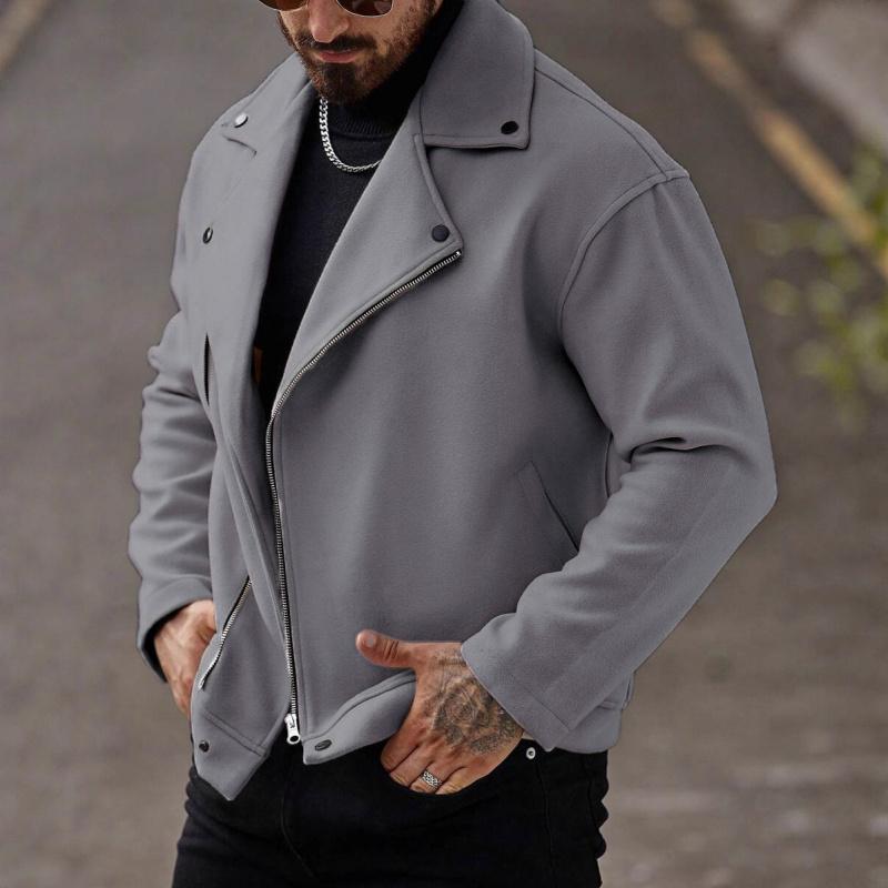 New Autumn Woolen Solid Color Coat for Men, Loose Casual Jacket