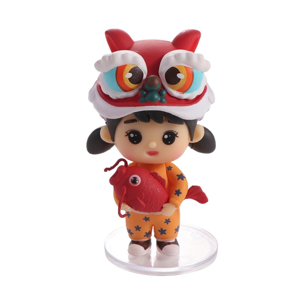 PVC Lion Dance Doll Ornament Koi Boy Girl Micro Landscape Lion Dance Koi Boy Girl Doll Decoration Lion Dance DIY Crafts