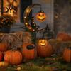 Trick or Treat Outdoor Hofakzente Halloween Solar-Gartenstecker-Licht, Schwarze Katze Kürbis auf Halbmond mit leuchtenden Spießen für Wege