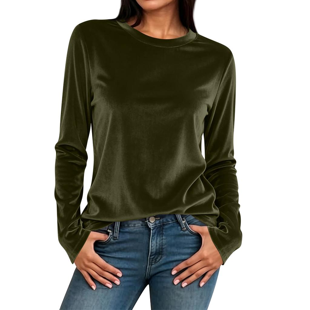 Women's Color Neck Long Sleeve Loose Fit Pullover Top