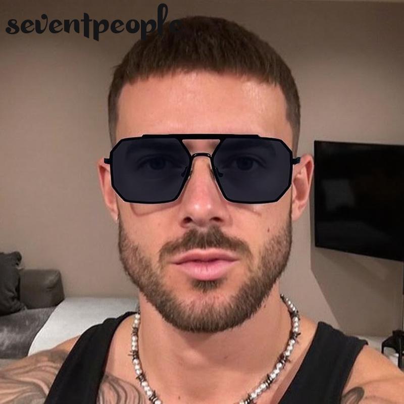 Steampunk Metal Square Sunglasses Men  Luxury Brand Vintage Double Beam Driving Sunglass Trendy Punk Shades For Male UV400