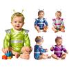 Baby Mädchen Farbblock Außerirdischen Outfit Langarm Druckknopf Schritt Metallischer Strampler Fotografie Kostüm