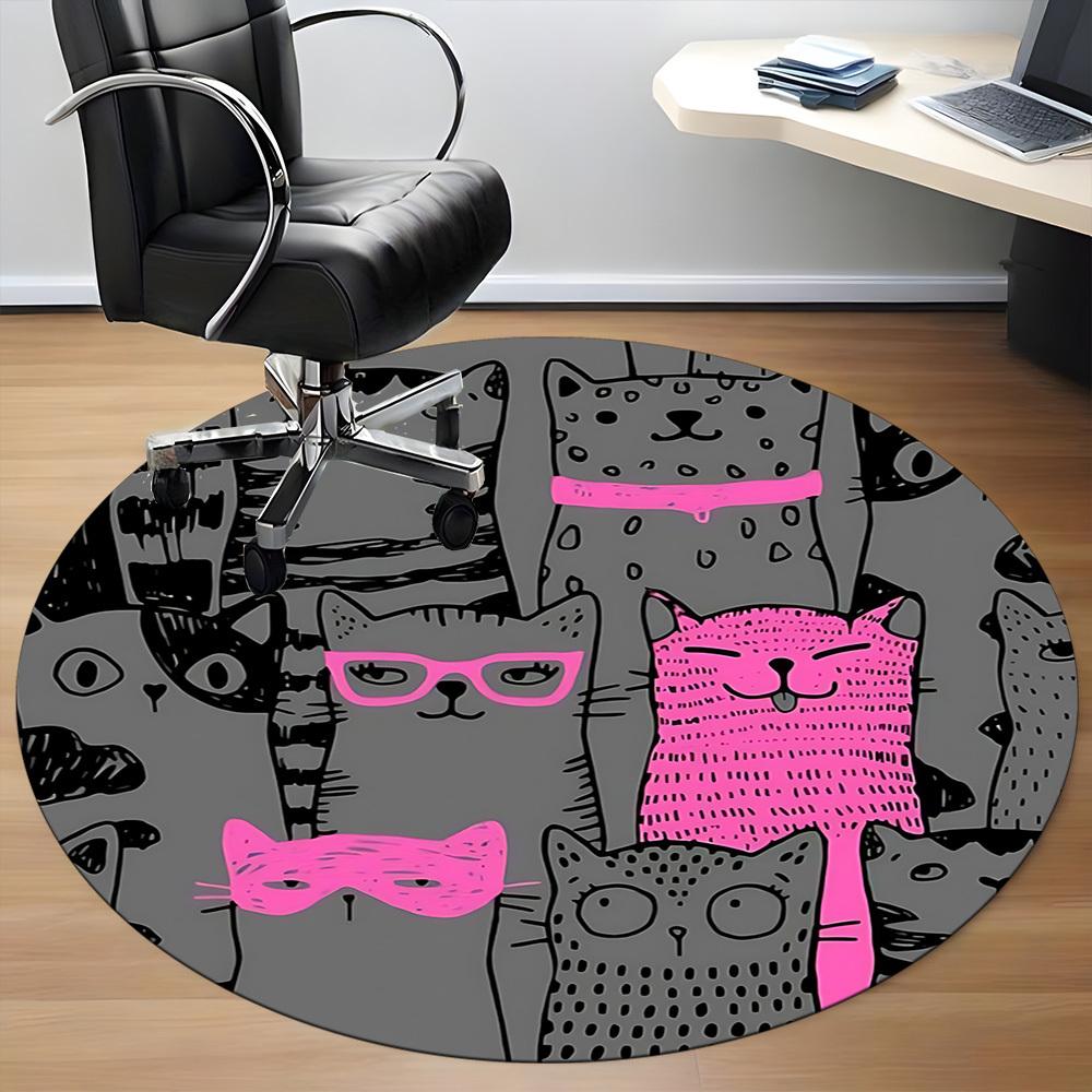 1 Stück Katzenmuster Büro Runder Teppich, Unter Bürostühlen Schlafzimmer Wohnzimmer Heimdekoration, Zimmer Deko