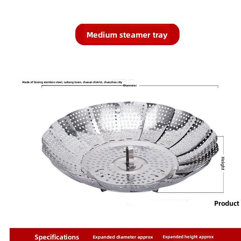 Stainless Steel Retractable Steaming Rack Steamer Water-proof Steaming Grid Steaming Vegetable Rack Steaming Tray Steaming Drawer Drain Fruit Plate