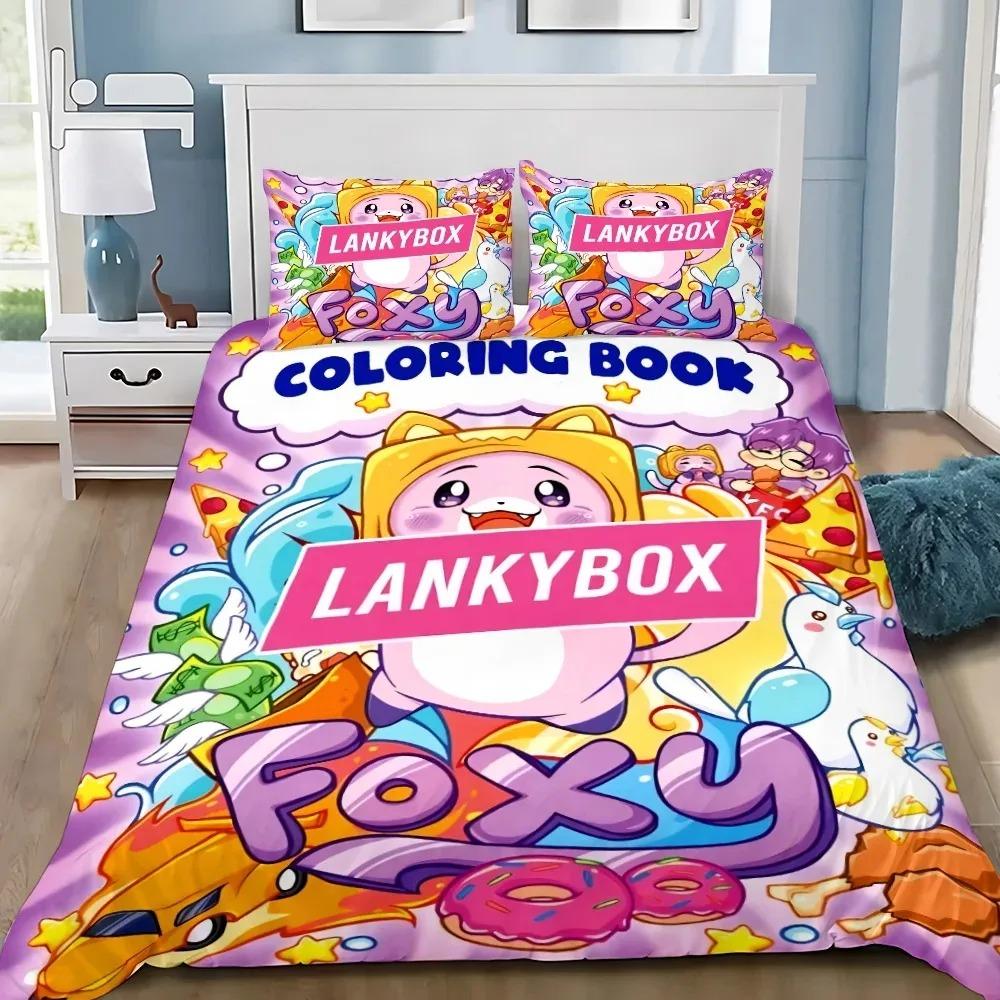 Set Biancheria da Letto Lankybox Foxy Boxy Copripiumino Stampa 3D Anime con Federa Per Bambini Adulti Per Letto Singolo Letto Matrimoniale