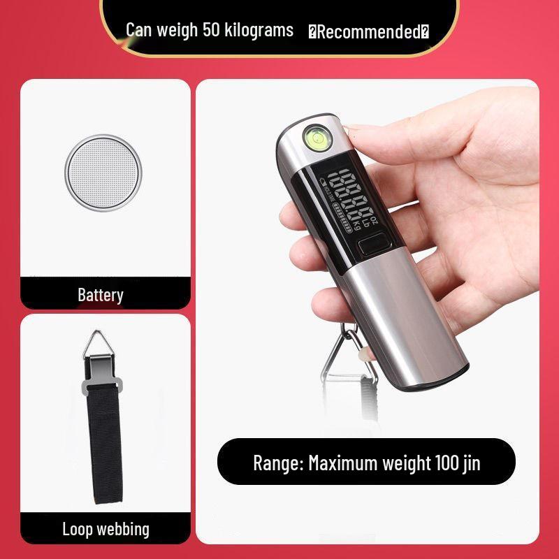 Portable LCD Luggage Scale with Handle, Level Bubble, and Tape Measure - 50KG High-Precision Multi-Purpose Tool