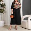Ready Stock Plus Size Retro French Print Patchwork Dress - Long Sleeve Autumn/Winter Women's Skirt