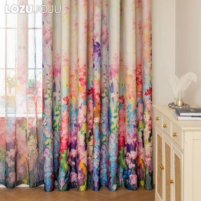 1PC LOZUJOJU Colorful Pastoral Style Fashionable Printed Curtains Full Blackout Curtains for Bedroom Living Room Balcony Window for Home Decor